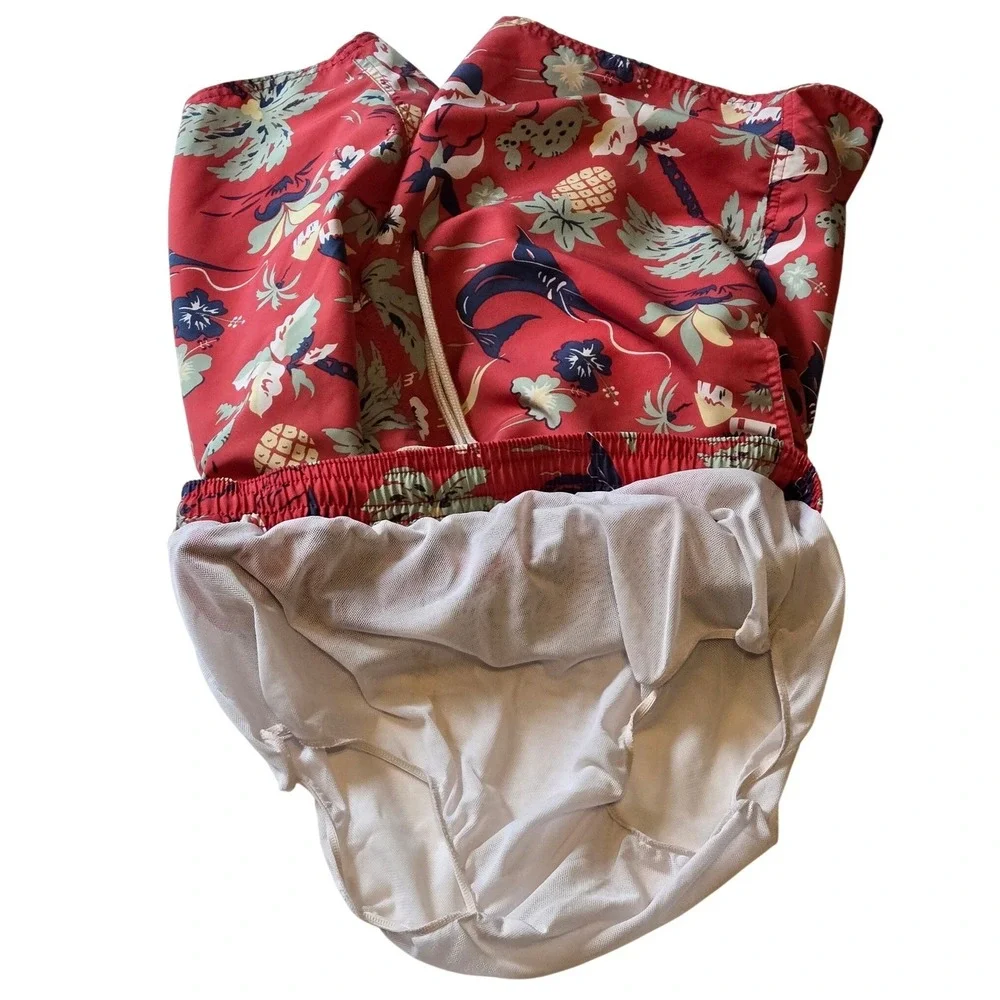 Polo Ralph Lauren Red Tropical Swim Trunks Medium Lined‎